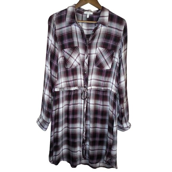 Plaid Button-Up Shirt Dress - Picture 1 of 10